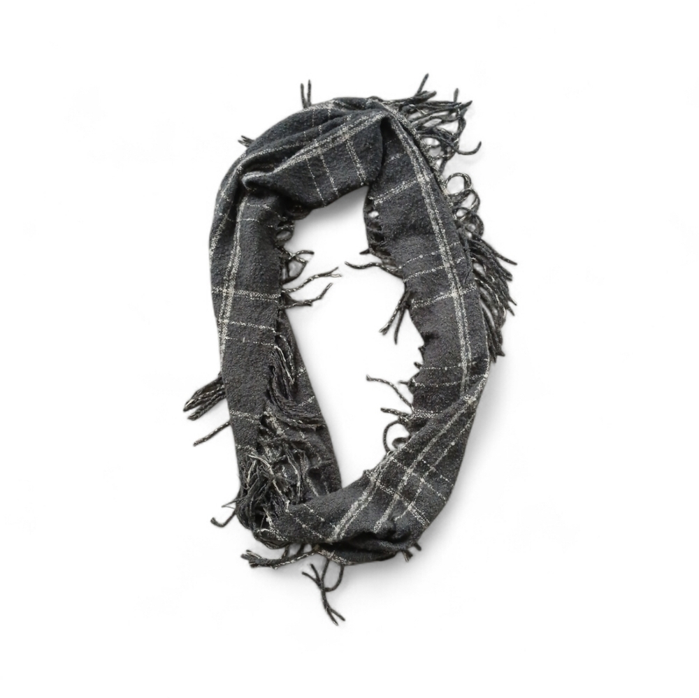 Charlotte Russe Black and Gray Plaid Infinity Scarf With Fringe